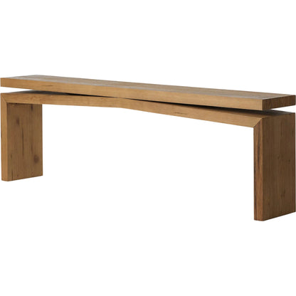 Matthes 94" Console Table by Four Hands in worn oak veneer. Made from thick oak veneer, dandy plywood in a transitional style.