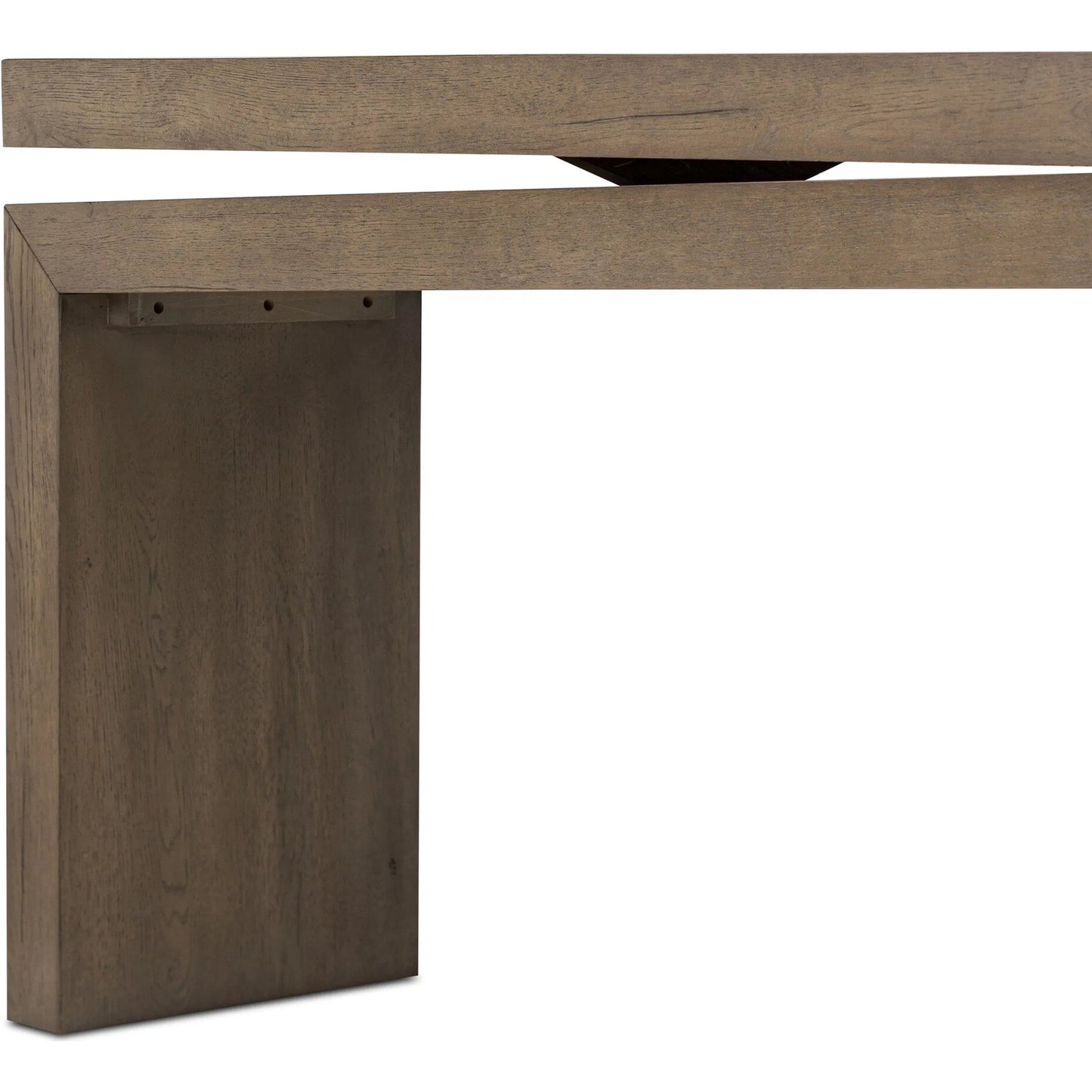 014 SI-2519241 | Closeup | Matthes Console Table by Four Hands. Made from thick oak veneer in a transitional style.