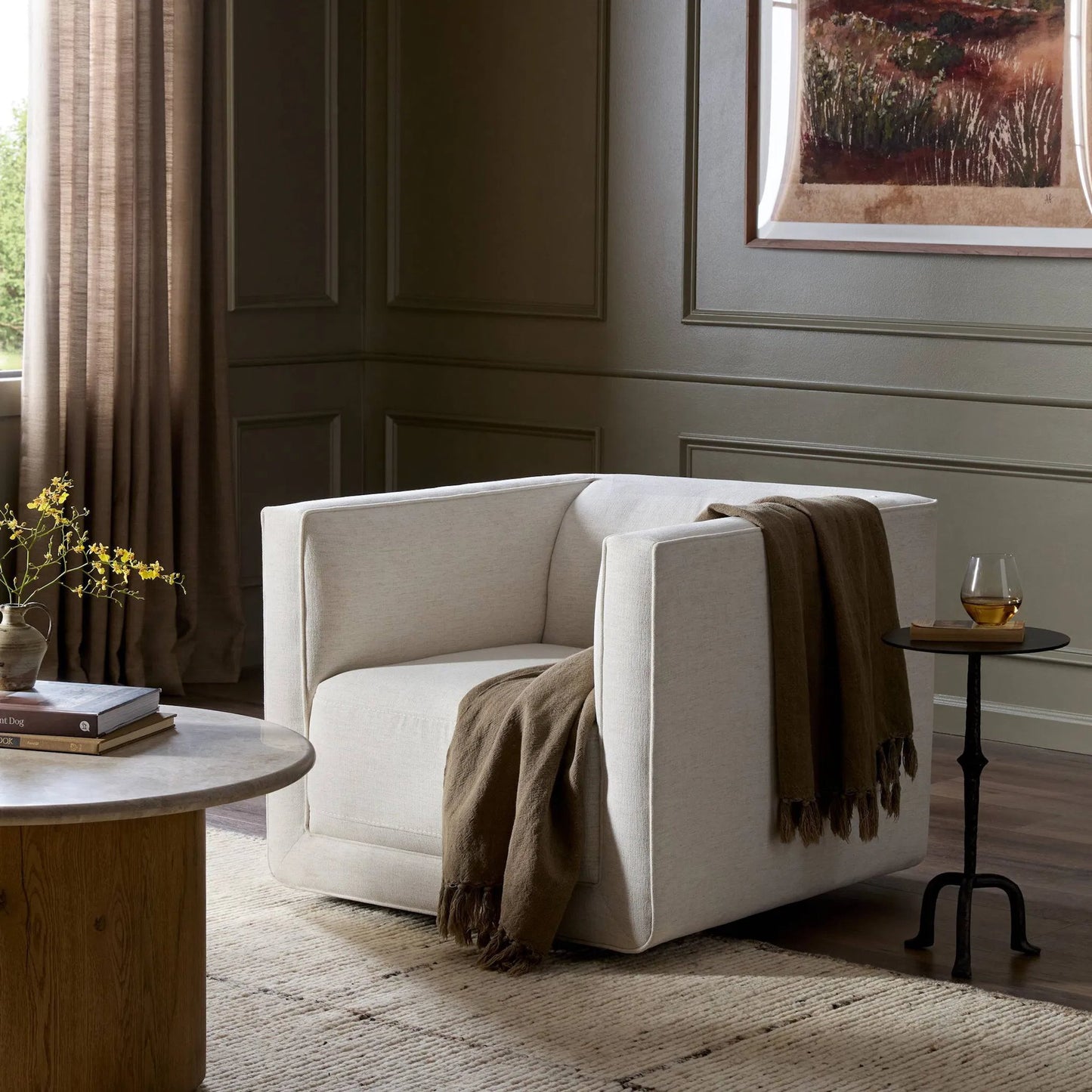 051 SI-2519263 | Lifestyle | Phillip Swivel Chair by Four Hands. Made from unique in a traditional style.