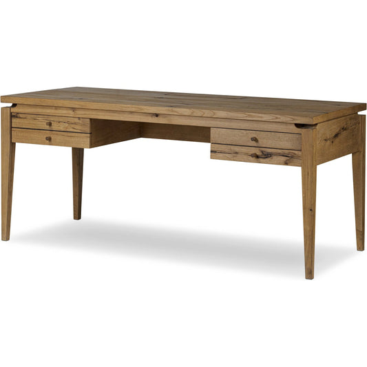 Bergstrom Desk by Four Hands in warm natural oak veneer. Made from thick oak veneer, solid oak in a modern style.