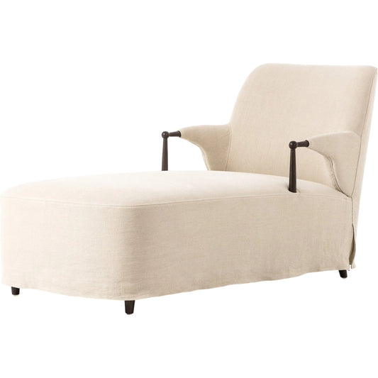 001 SI-2449369 | Primary Silo | Brently Chaise by Four Hands in broadway dune, burnt oak. Made from 100% flax/linen, solid oak in a unique style.