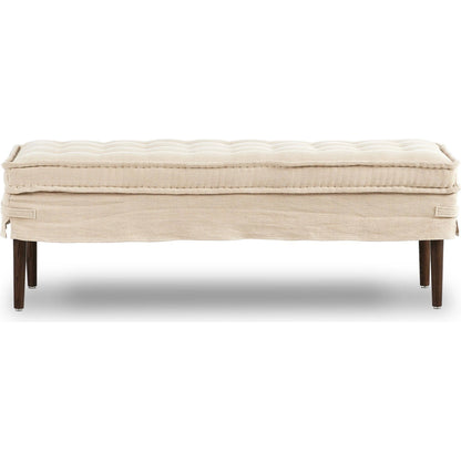 Cole Accent Bench by Four Hands in broadway dune, terra brown ash. Made from 100% flax/linen, solid ash in a transitional style.