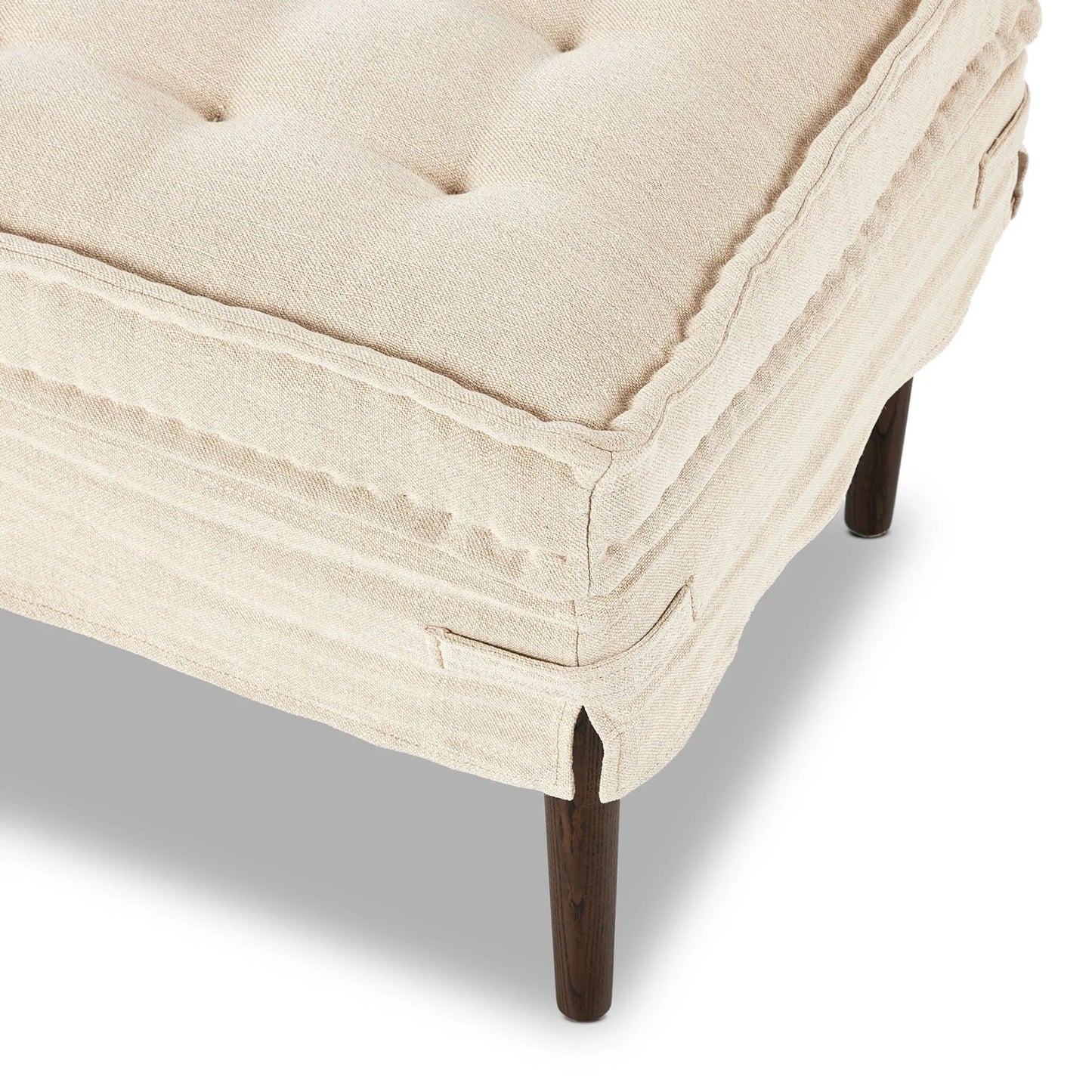 015 SI-2513249 | Closeup | Cole Accent Bench by Four Hands in broadway dune, terra brown ash. Made from 100% flax/linen, solid ash in a transitional style.