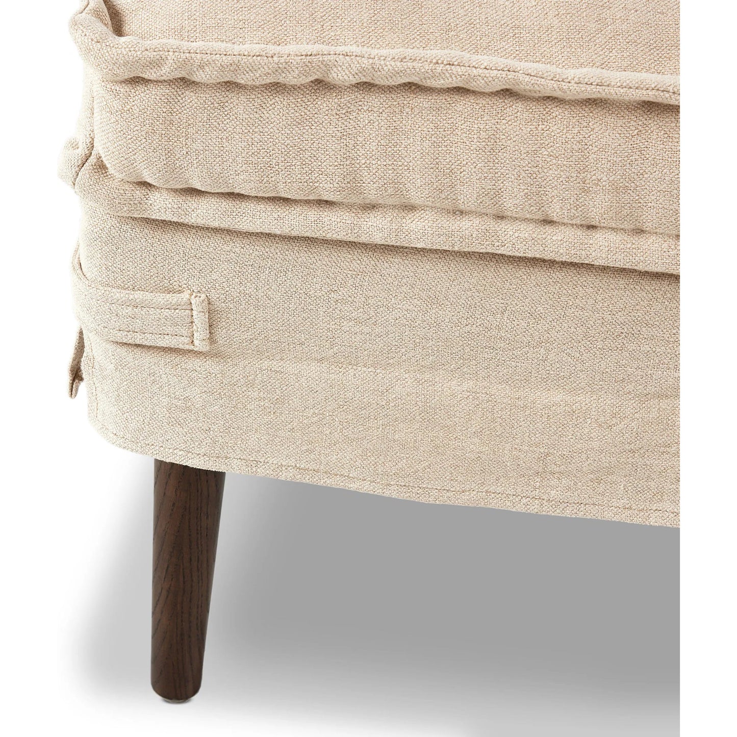 020 SI-2513249 | Closeup | Cole Accent Bench by Four Hands in broadway dune, terra brown ash. Made from 100% flax/linen, solid ash in a transitional style.