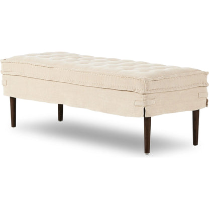 Cole Accent Bench by Four Hands in broadway dune, terra brown ash. Made from 100% flax/linen, solid ash in a transitional style.