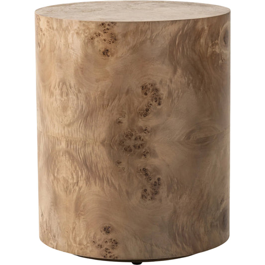 Caya End Table by Four Hands in caramel burl. Made from poplar burl veneer in a transitional style.