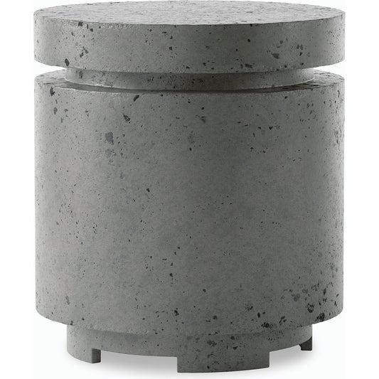 Higgins Outdoor Round Propane Enclosure by Four Hands in pewter concrete. Made from concrete in a modern style.
