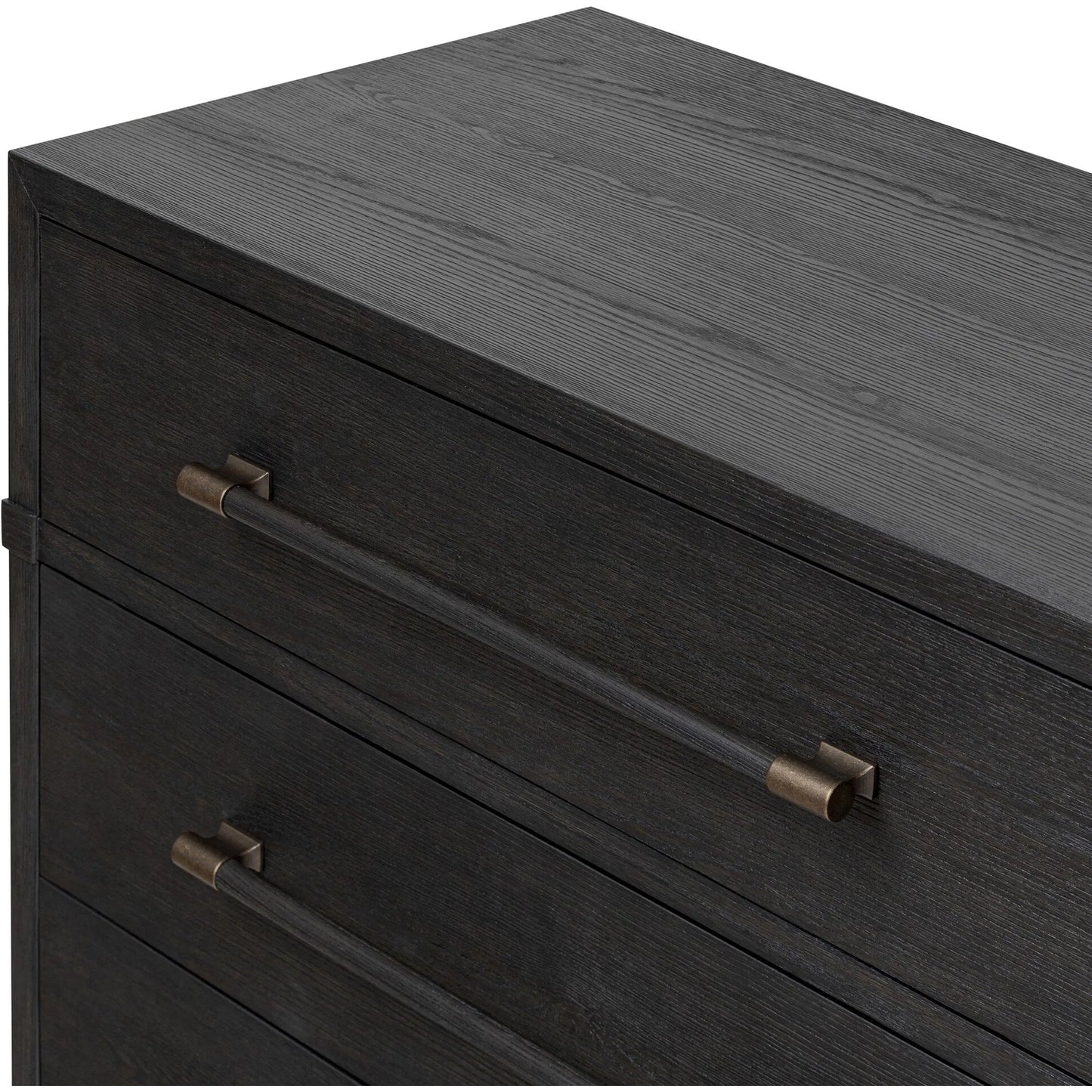 008 SI-2327537 | Closeup | Adolfo 6 Drawer Dresser by Four Hands in modern black ash, modern black ash solid. Made from ash veneer, solid ash in a modern style.