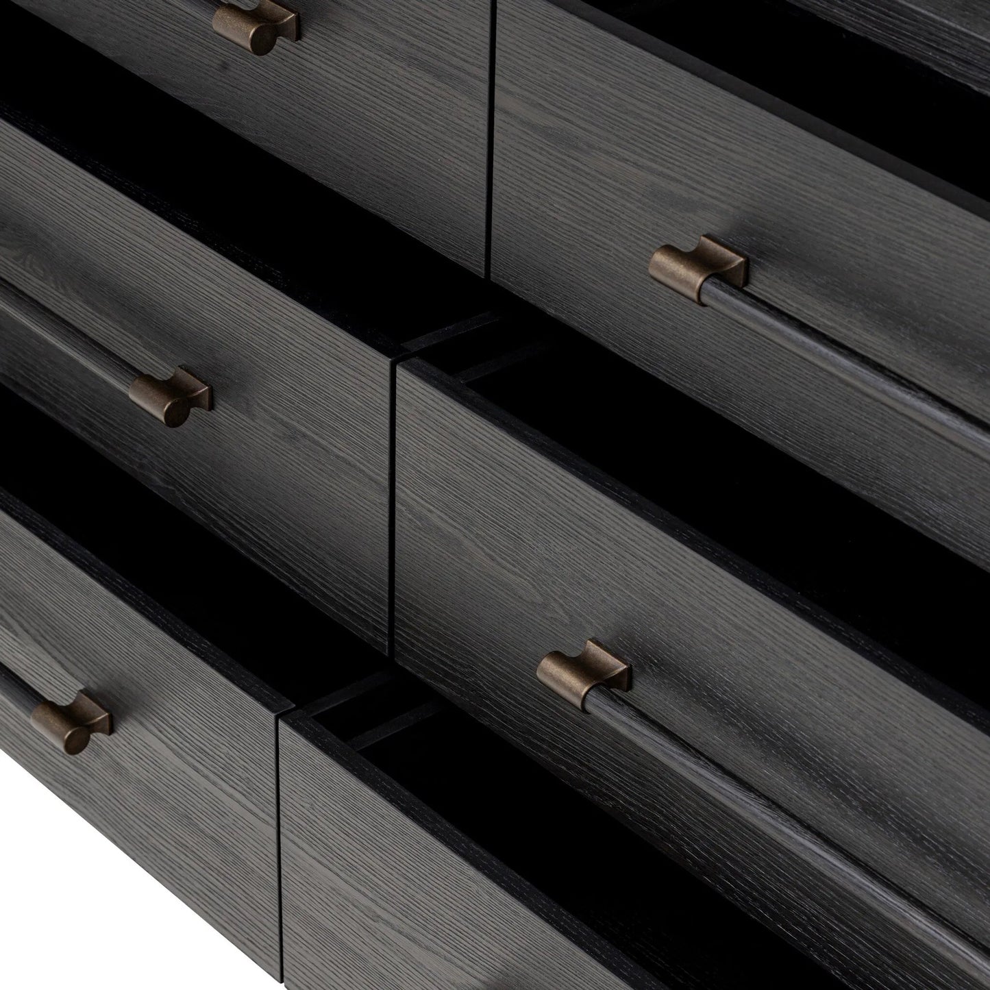 012 SI-2327537 | Closeup | Adolfo 6 Drawer Dresser by Four Hands in modern black ash, modern black ash solid. Made from ash veneer, solid ash in a modern style.