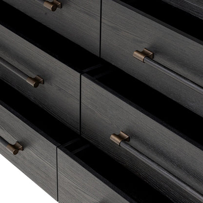 Adolfo 6 Drawer Dresser by Four Hands in modern black ash, modern black ash solid. Made from ash veneer, solid ash in a modern style.