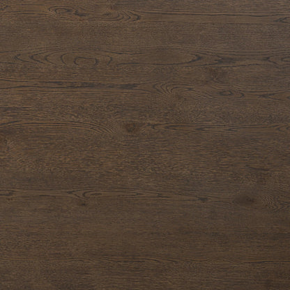 Valen Dining Table by Four Hands in rustic brown oak veneer. Made from oak veneer in a traditional style.