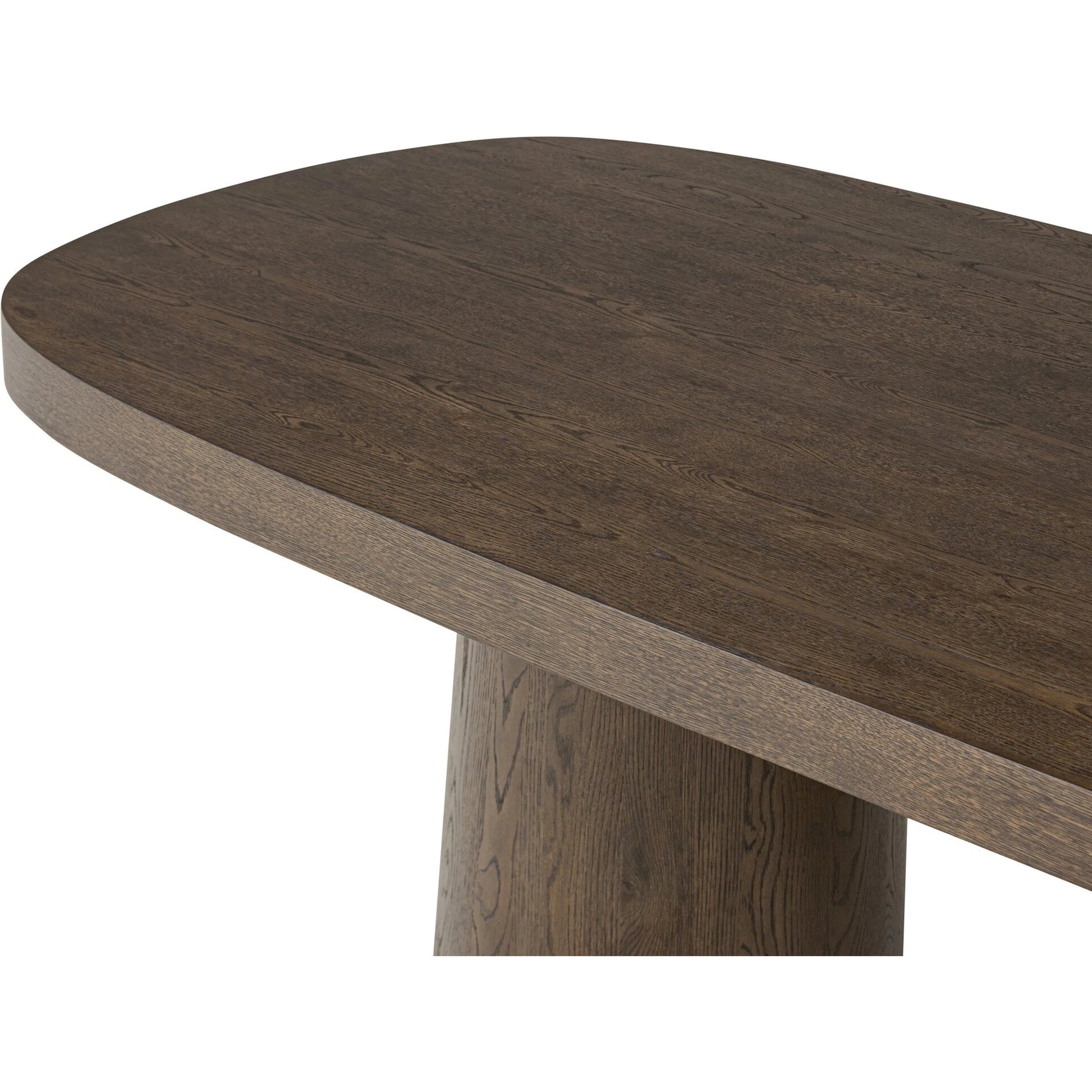 Valen Dining Table by Four Hands in rustic brown oak veneer. Made from oak veneer in a traditional style.