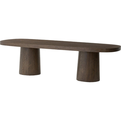 Valen Dining Table by Four Hands in rustic brown oak veneer. Made from oak veneer in a traditional style.