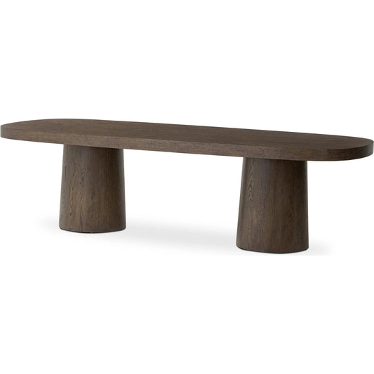 Valen Dining Table by Four Hands in rustic brown oak veneer. Made from oak veneer in a unique style.
