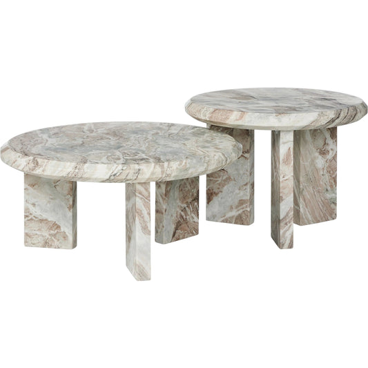 Dakota Nesting Coffee Tables by Four Hands in creamy taupe marble solid. Made from solid marble in a modern style.