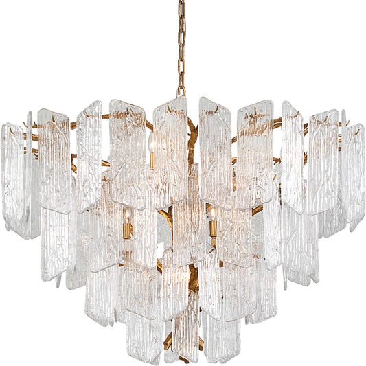 Piemonte Chandelier by Corbett in gold leaf. Made from hand crafted iron in a unique style.