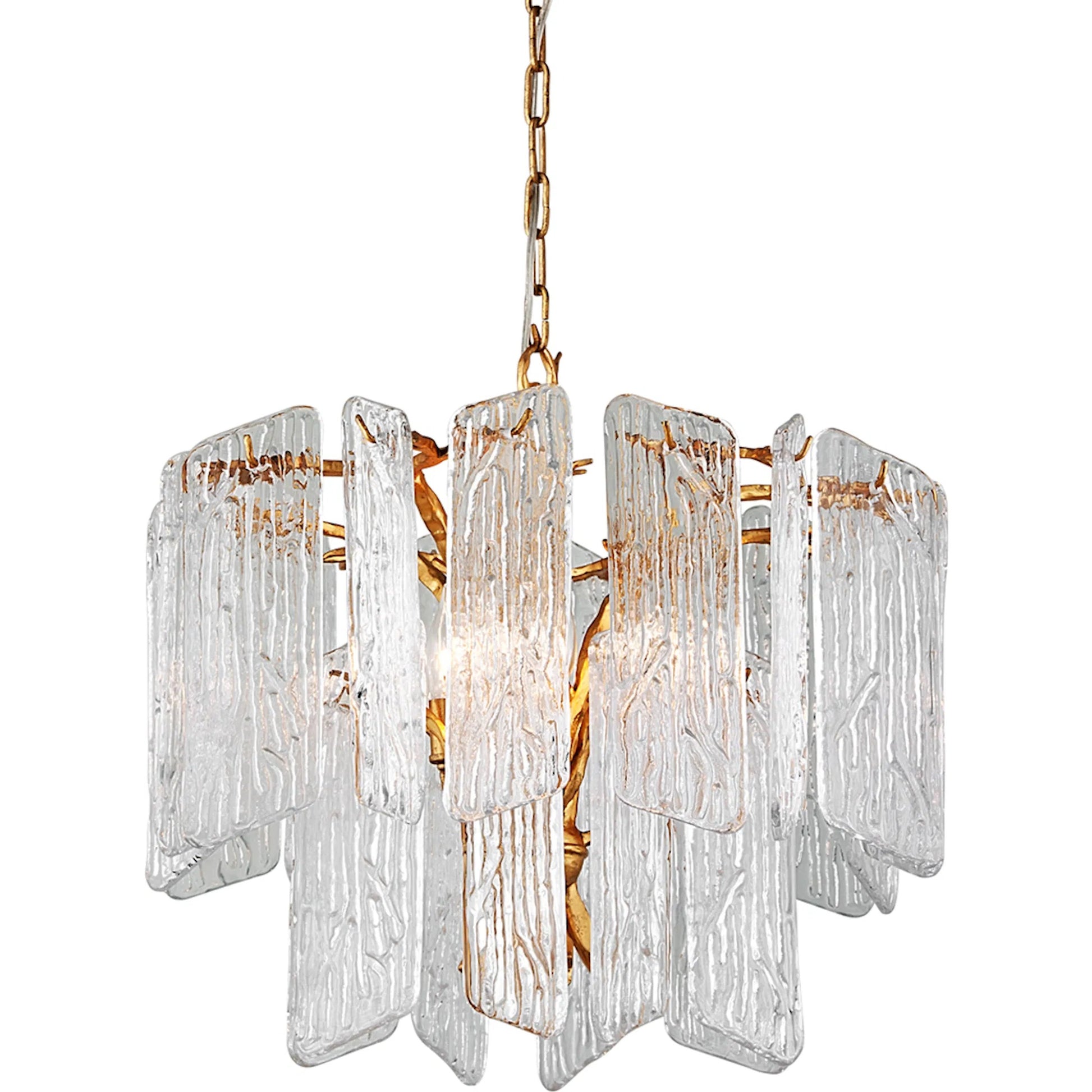 Piemonte Chandelier by Corbett in gold leaf. Made from hand crafted iron in a traditional style.