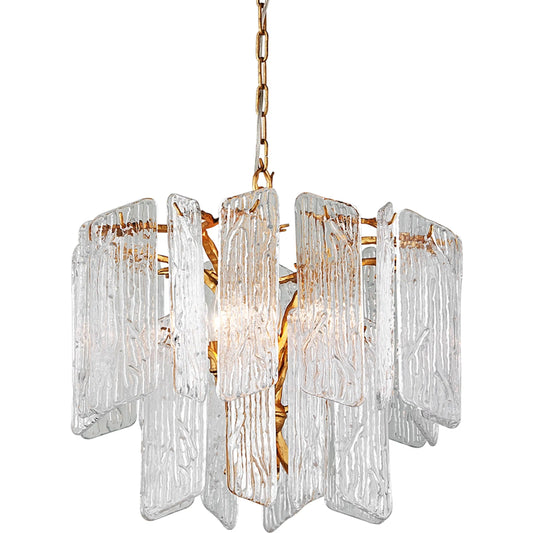 Piemonte Chandelier by Corbett in gold leaf. Made from hand crafted iron in a unique style.