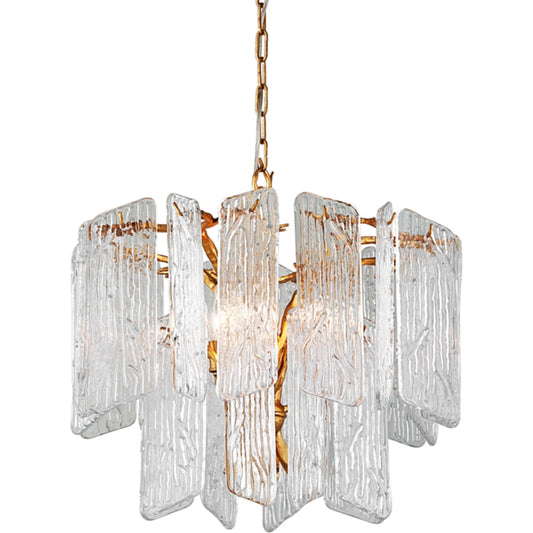 Piemonte Chandelier by Corbett in royal gold. Made from hand-crafted iron in a modern style.