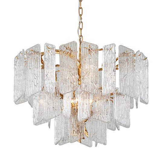 Piemonte Chandelier by Corbett in gold leaf. Made from hand crafted iron in a traditional style.