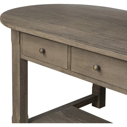 Elise Kitchen Island by Four Hands in weathered hazel oak veneer, dark brass. Made from oak veneer, brass in a unique style.