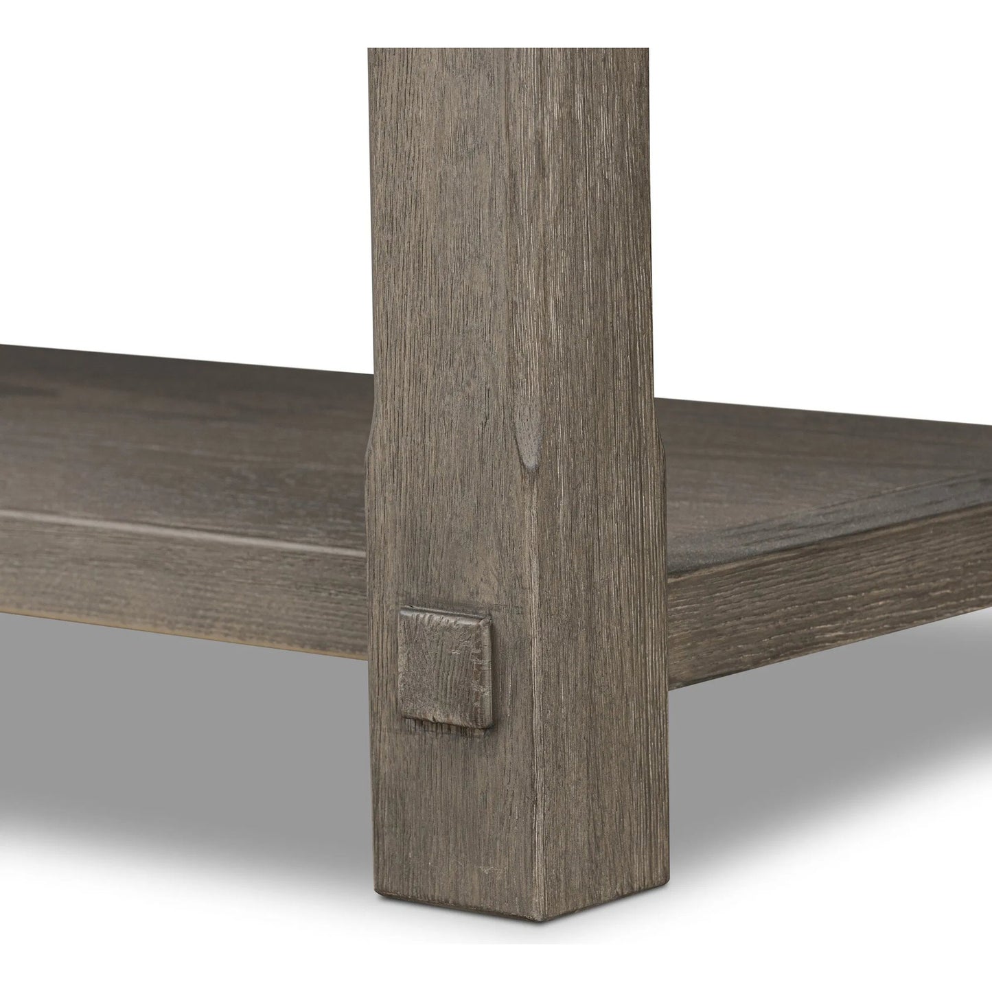 008 SI-2635295 | Closeup | Elise Kitchen Island by Four Hands in weathered hazel oak veneer, dark brass. Made from oak veneer, brass in a unique style.