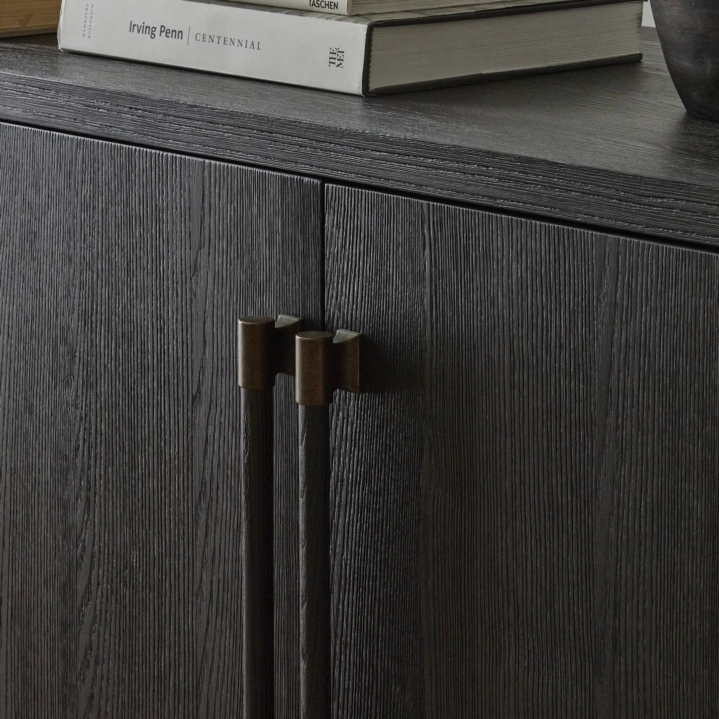 013 SI-2519065 | Closeup | Adolfo Sideboard by Four Hands in modern black ash, modern black ash solid. Made from ash veneer, solid ash in a transitional style.