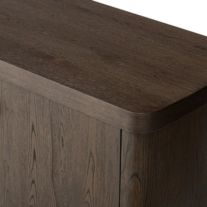 Valen Sideboard by Four Hands in rustic brown oak veneer, rustic brown oak solid. Made from oak veneer, solid oak in a unique style.
