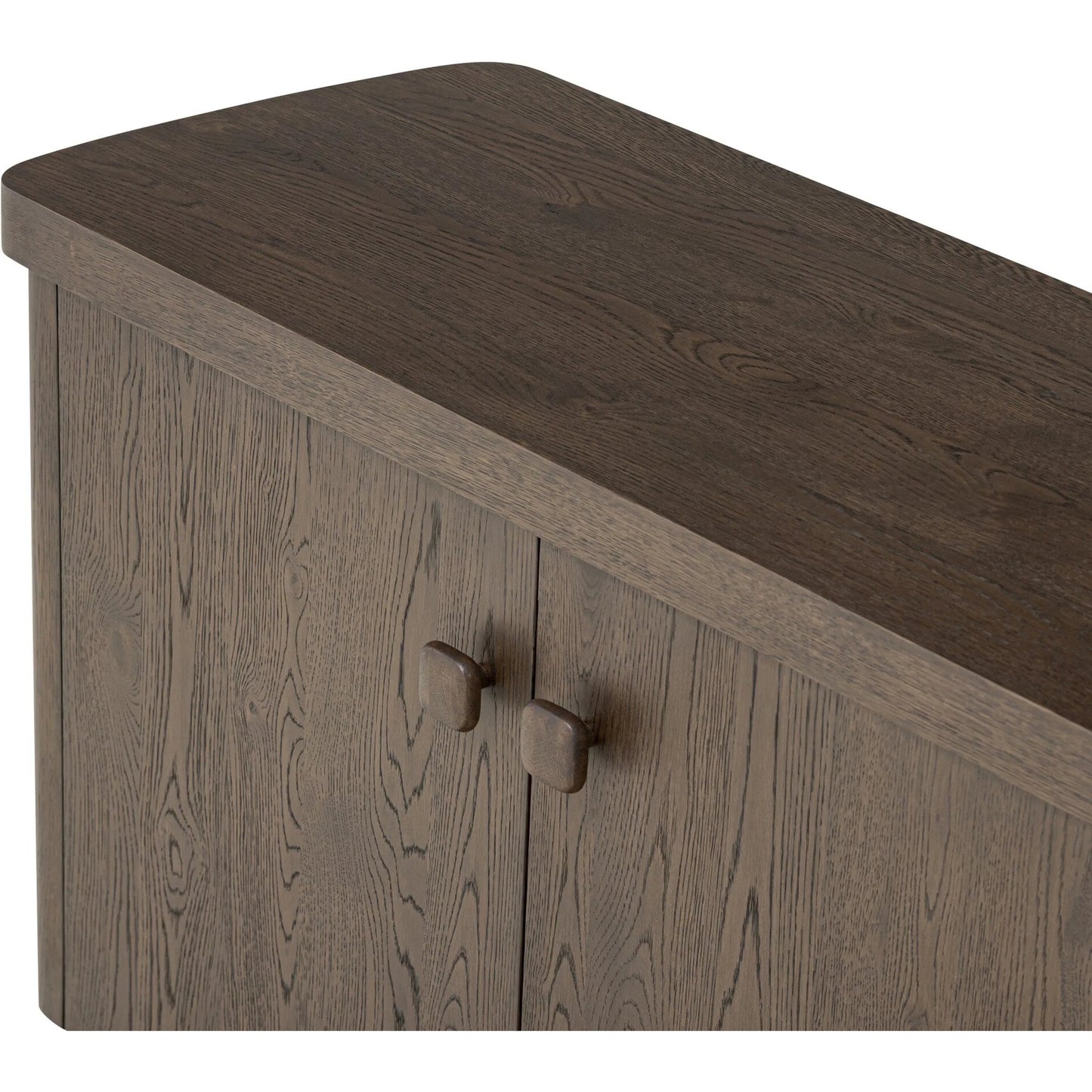 006 SI-2635366 | Closeup | Valen Sideboard by Four Hands in rustic brown oak veneer, rustic brown oak solid. Made from oak veneer, solid oak in a unique style.