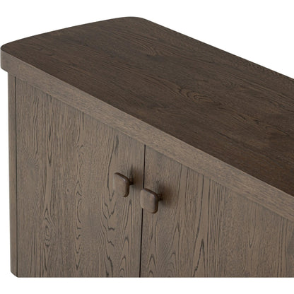 Valen Sideboard by Four Hands in rustic brown oak veneer, rustic brown oak solid. Made from oak veneer, solid oak in a unique style.