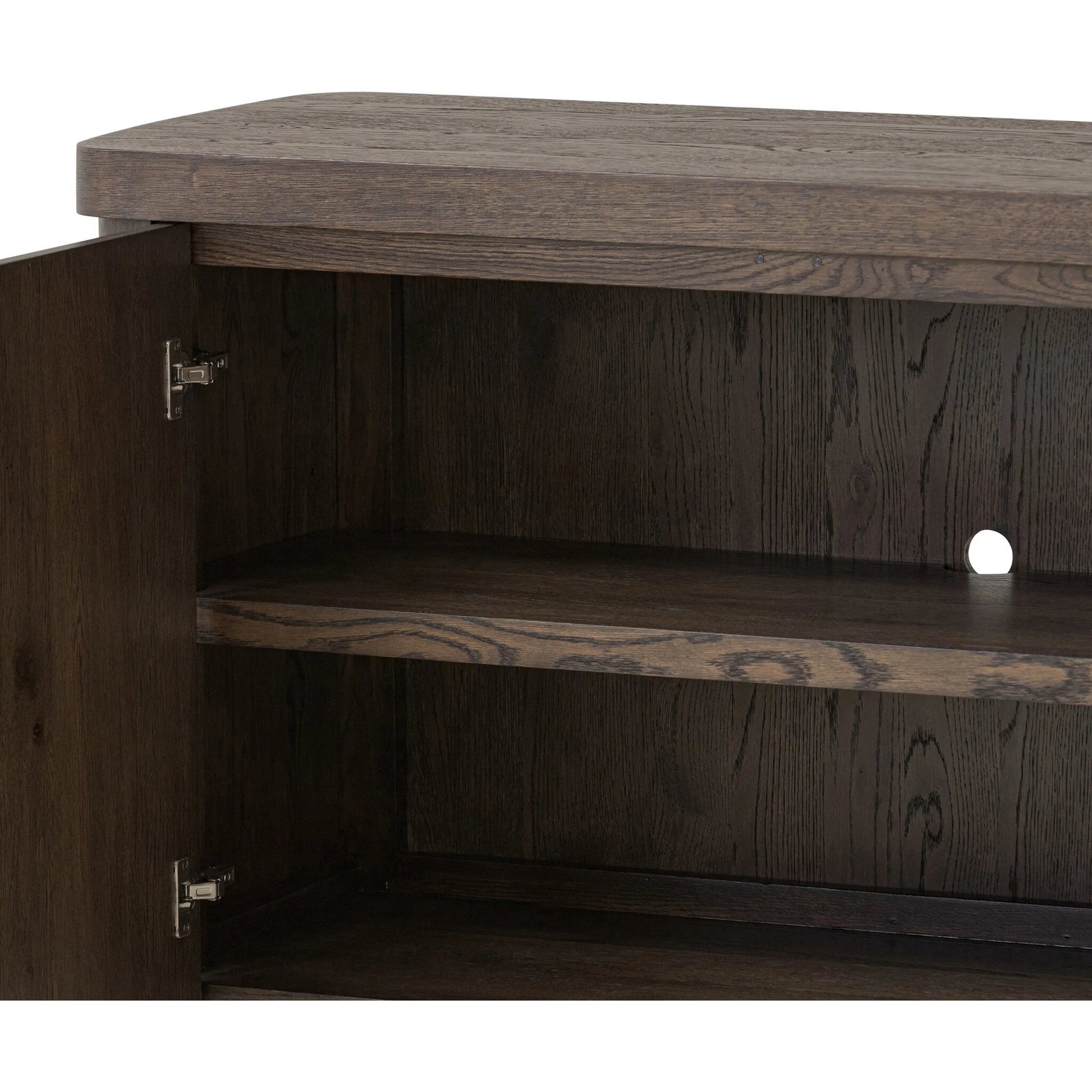 Valen Sideboard by Four Hands in rustic brown oak veneer, rustic brown oak solid. Made from oak veneer, solid oak in a unique style.