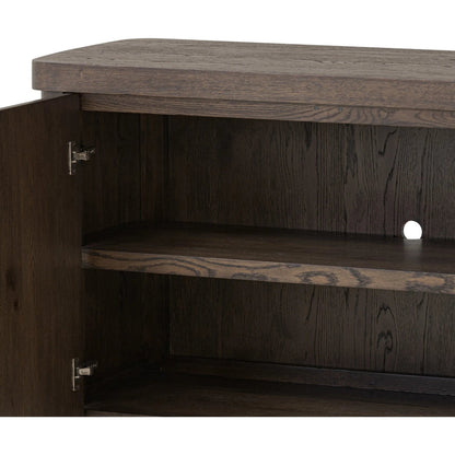 Valen Sideboard by Four Hands in rustic brown oak veneer, rustic brown oak solid. Made from oak veneer, solid oak in a unique style.