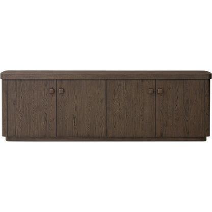 Valen Sideboard by Four Hands in rustic brown oak veneer, rustic brown oak solid. Made from oak veneer, solid oak in a unique style.