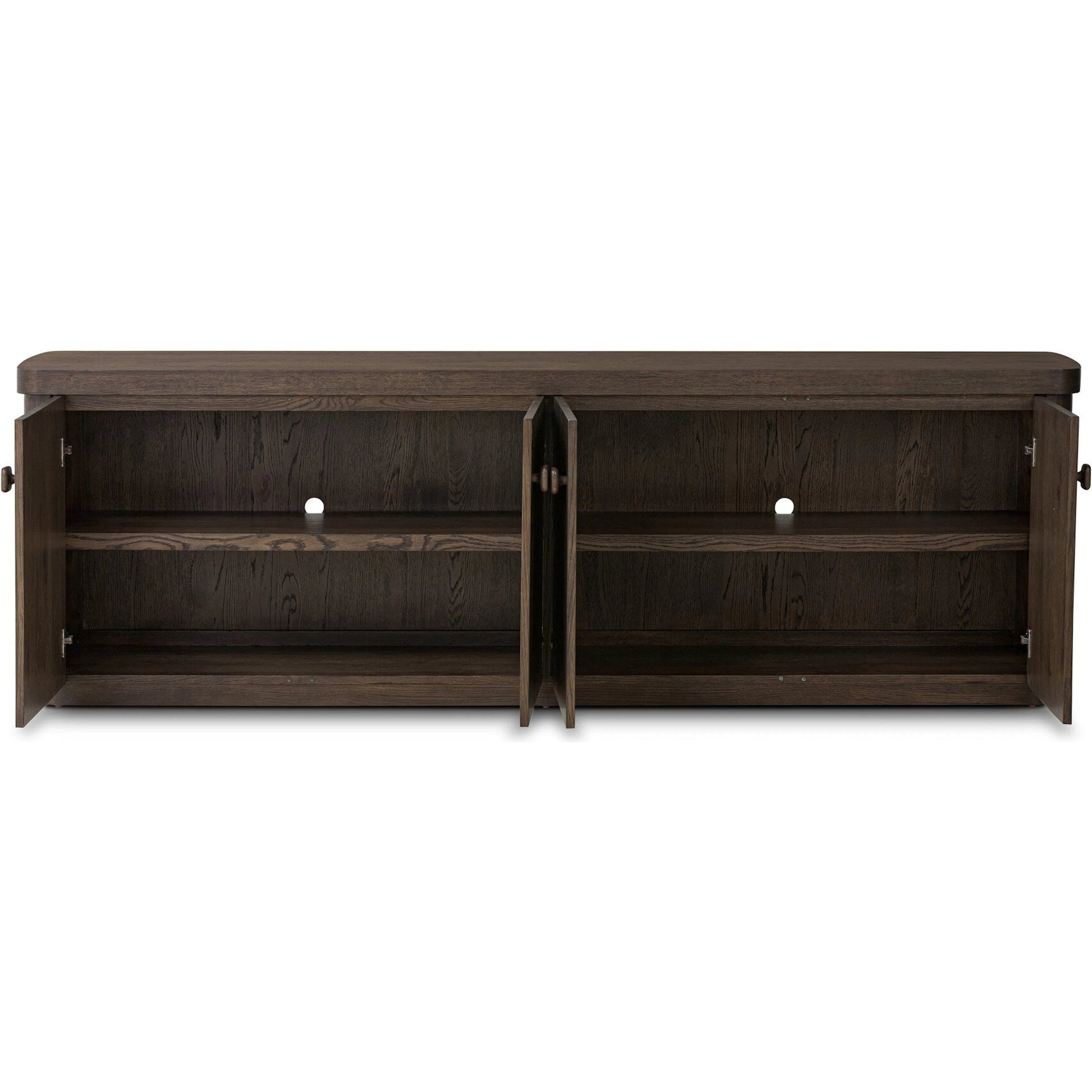 Valen Sideboard by Four Hands in rustic brown oak veneer, rustic brown oak solid. Made from oak veneer, solid oak in a unique style.