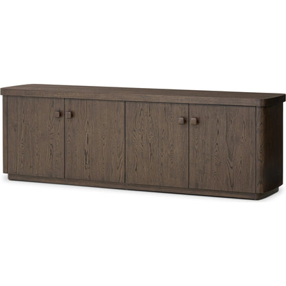 Valen Sideboard by Four Hands in rustic brown oak veneer, rustic brown oak solid. Made from oak veneer, solid oak in a unique style.