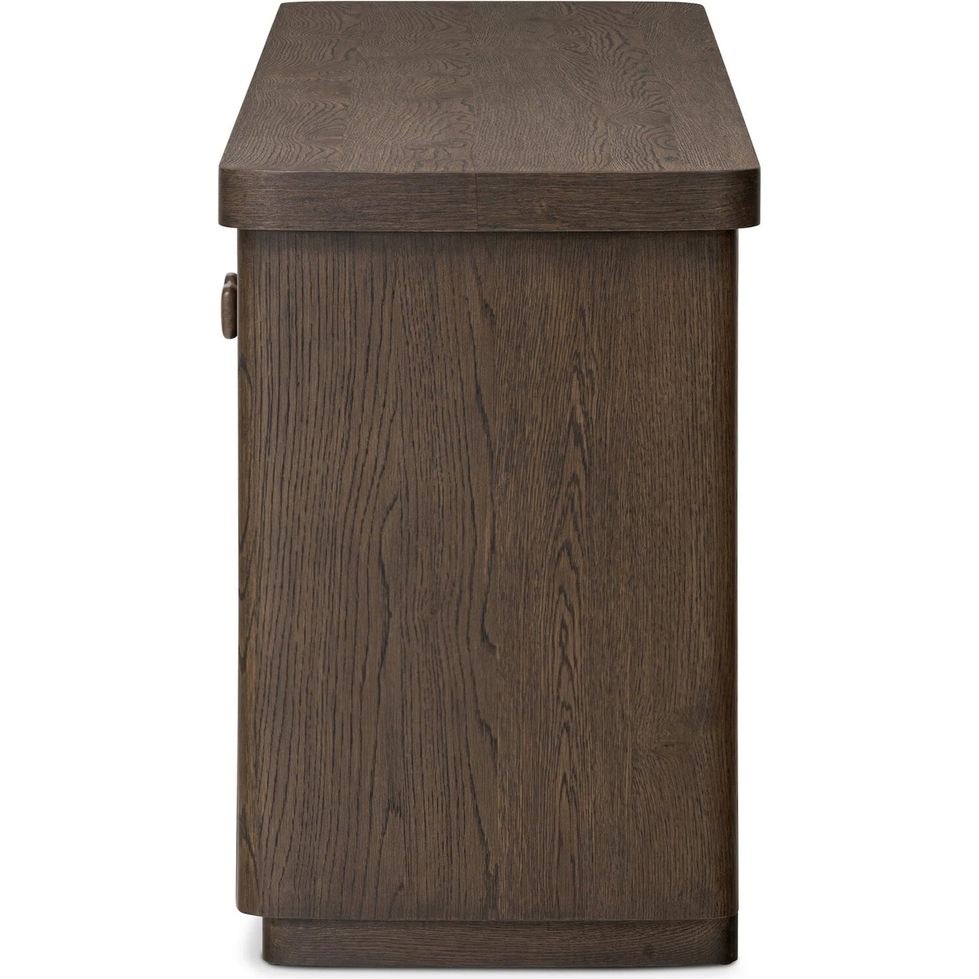 Valen Sideboard by Four Hands in rustic brown oak veneer, rustic brown oak solid. Made from oak veneer, solid oak in a unique style.