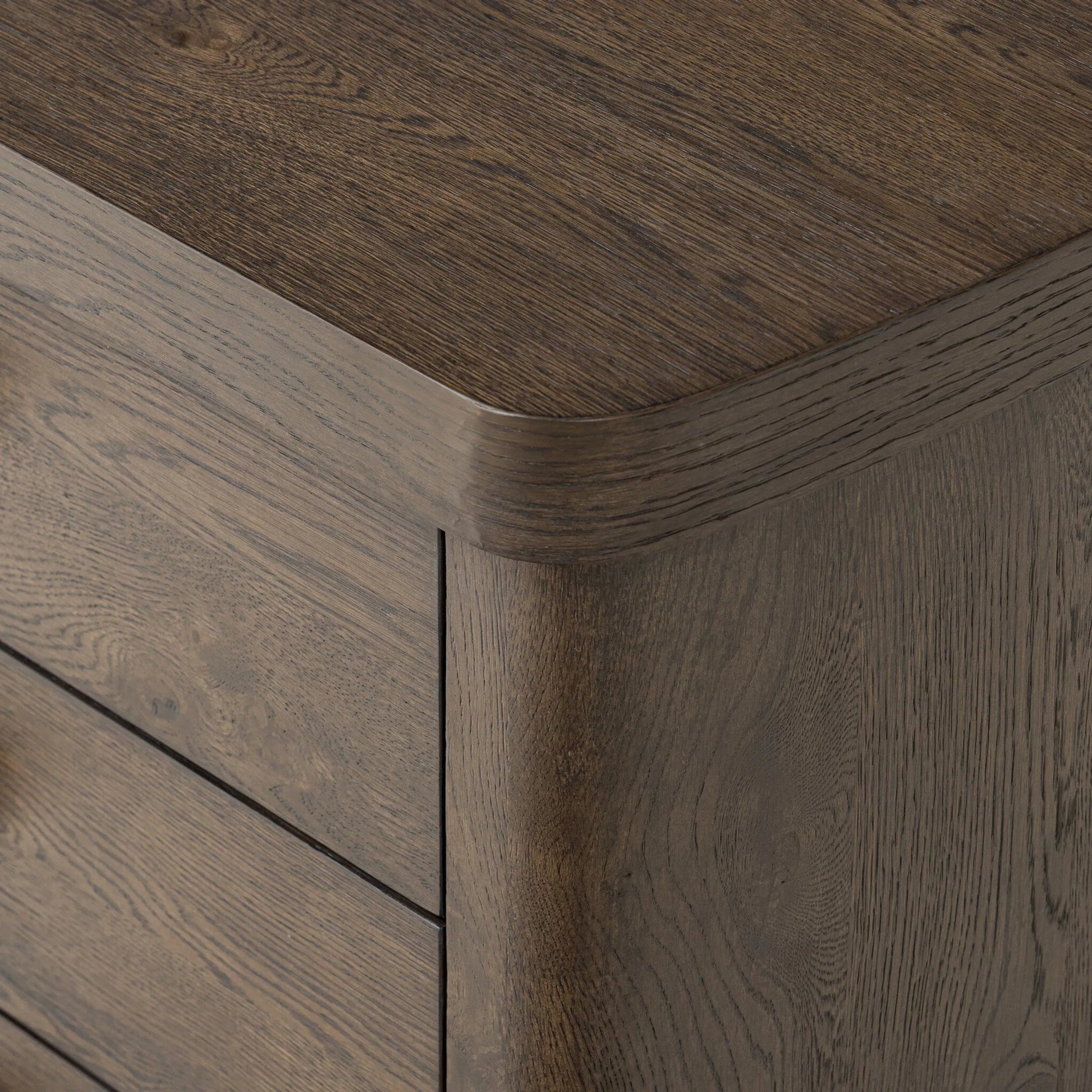 Valen Nightstand by Four Hands in rustic brown oak veneer, rustic brown oak solid. Made from oak veneer, solid oak in a traditional style.