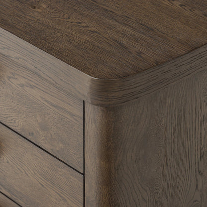 Valen Nightstand by Four Hands in rustic brown oak veneer, rustic brown oak solid. Made from oak veneer, solid oak in a traditional style.