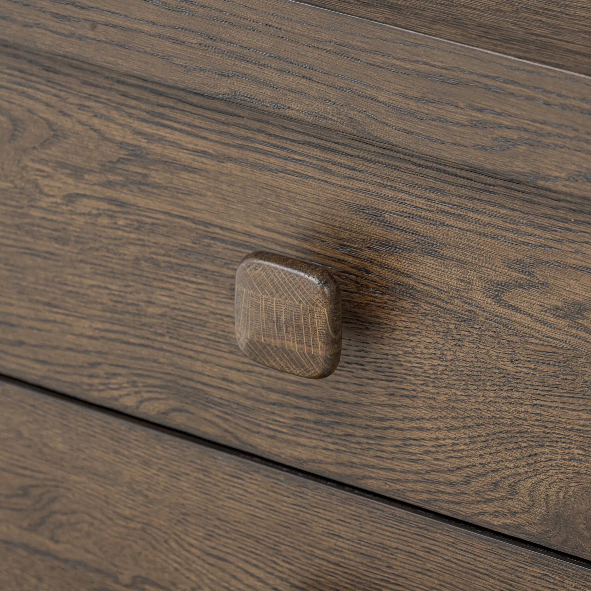 Valen Nightstand by Four Hands in rustic brown oak veneer, rustic brown oak solid. Made from oak veneer, solid oak in a traditional style.