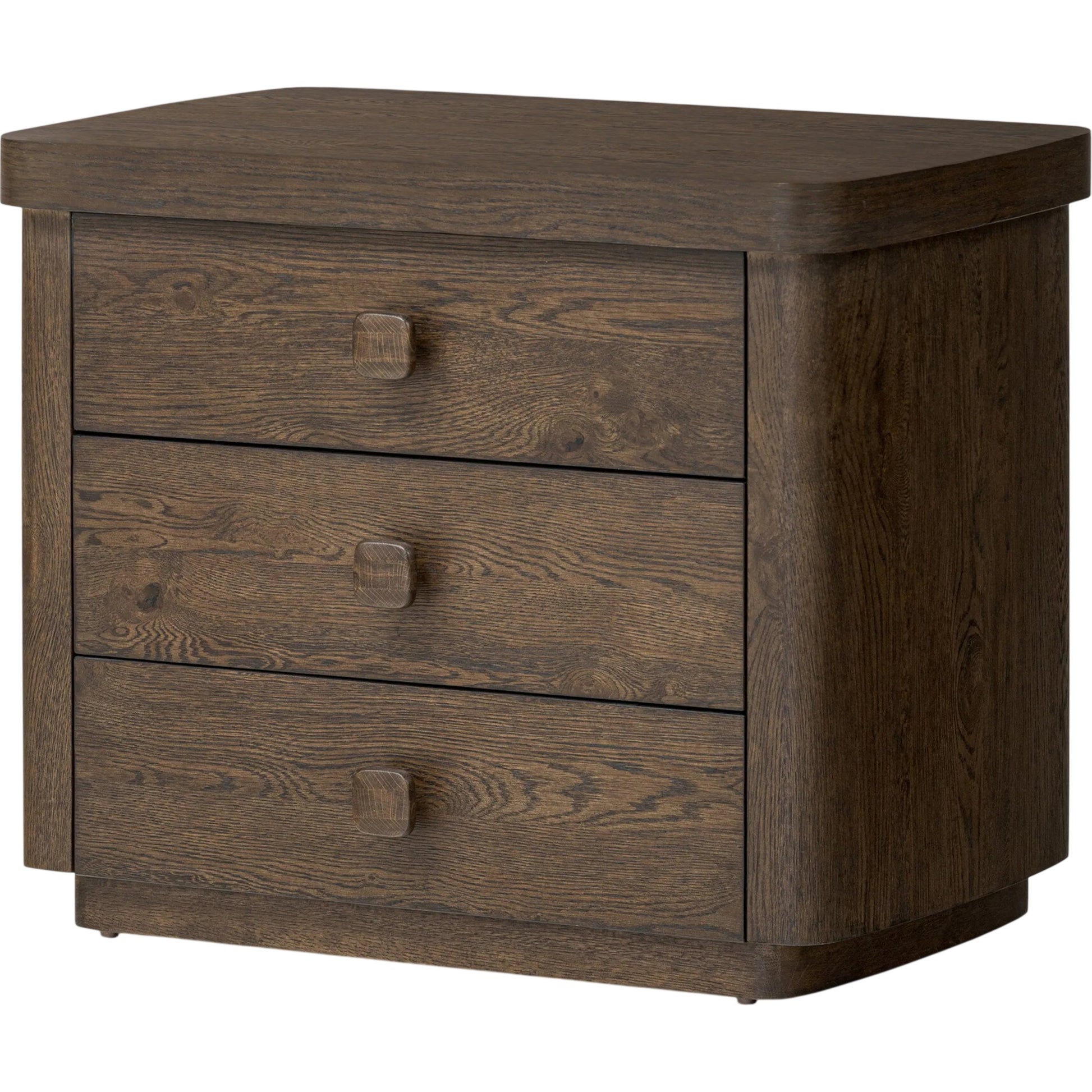 Valen Nightstand by Four Hands in rustic brown oak veneer, rustic brown oak solid. Made from oak veneer, solid oak in a traditional style.