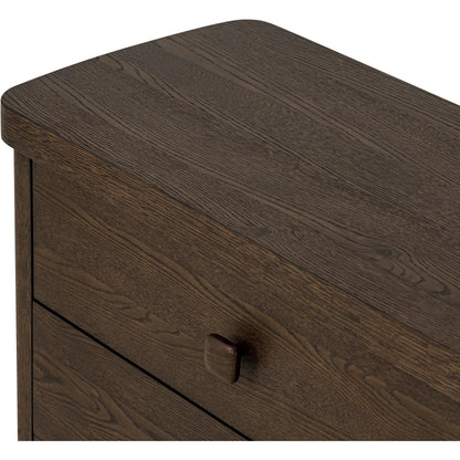 Valen 6 Drawer Dresser by Four Hands in rustic brown oak veneer, rustic brown oak solid. Made from oak veneer, solid oak in a traditional style.