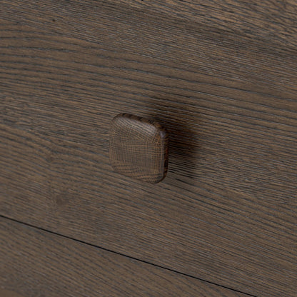 Valen 6 Drawer Dresser by Four Hands in rustic brown oak veneer, rustic brown oak solid. Made from oak veneer, solid oak in a traditional style.