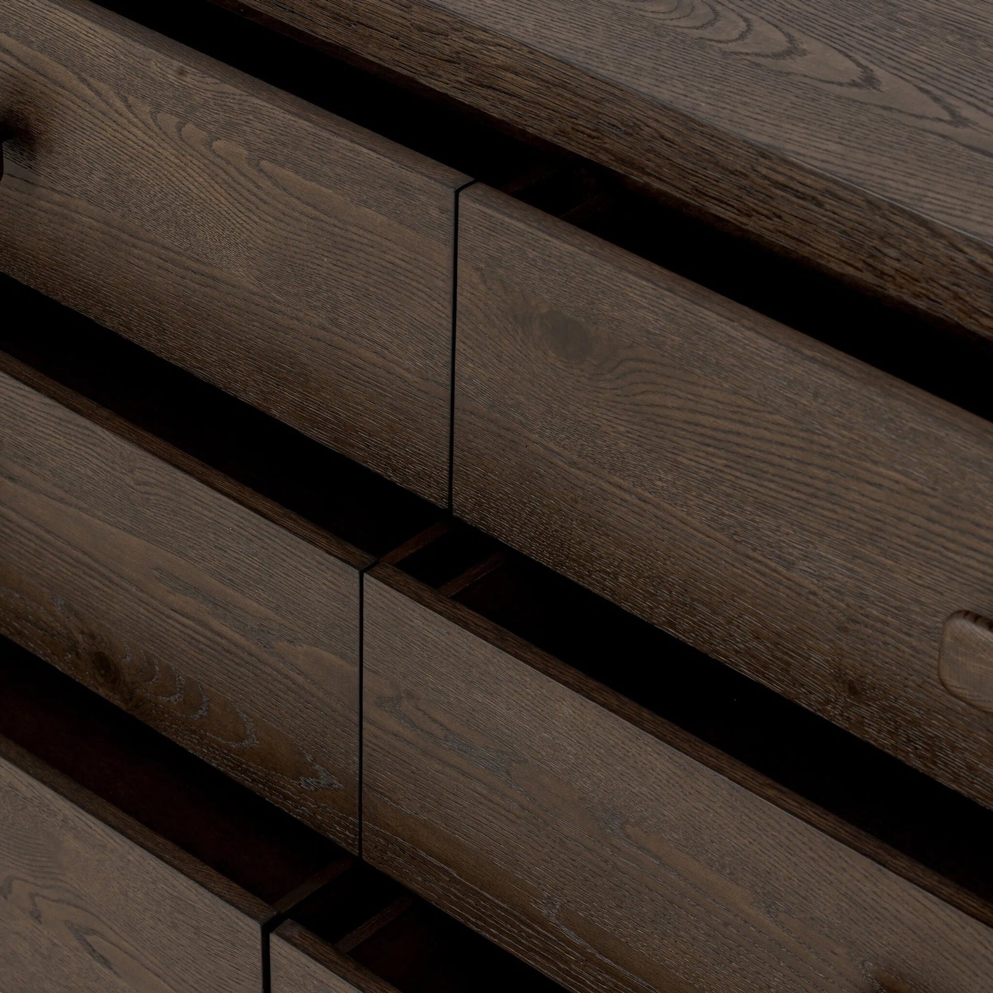 Valen 6 Drawer Dresser by Four Hands in rustic brown oak veneer, rustic brown oak solid. Made from oak veneer, solid oak in a traditional style.