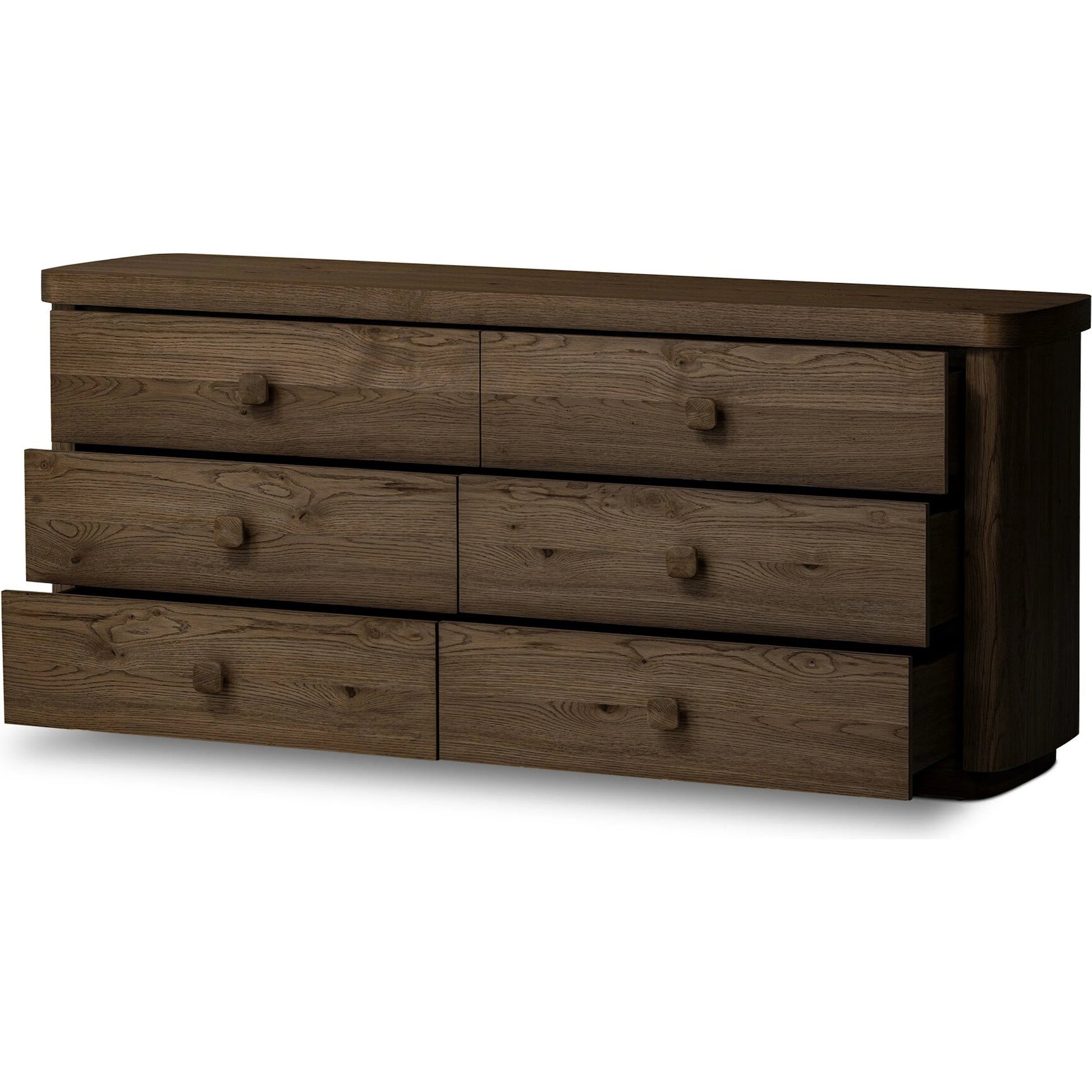 Valen 6 Drawer Dresser by Four Hands in rustic brown oak veneer, rustic brown oak solid. Made from oak veneer, solid oak in a traditional style.