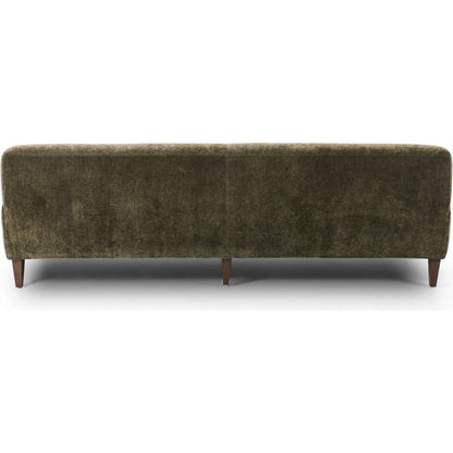 Kent Sofa by Four Hands in malmo olive, brushed brass, terra brown ash. Made from 50% recycled polyester, 50% polyester, iron, solid ash in a unique style.