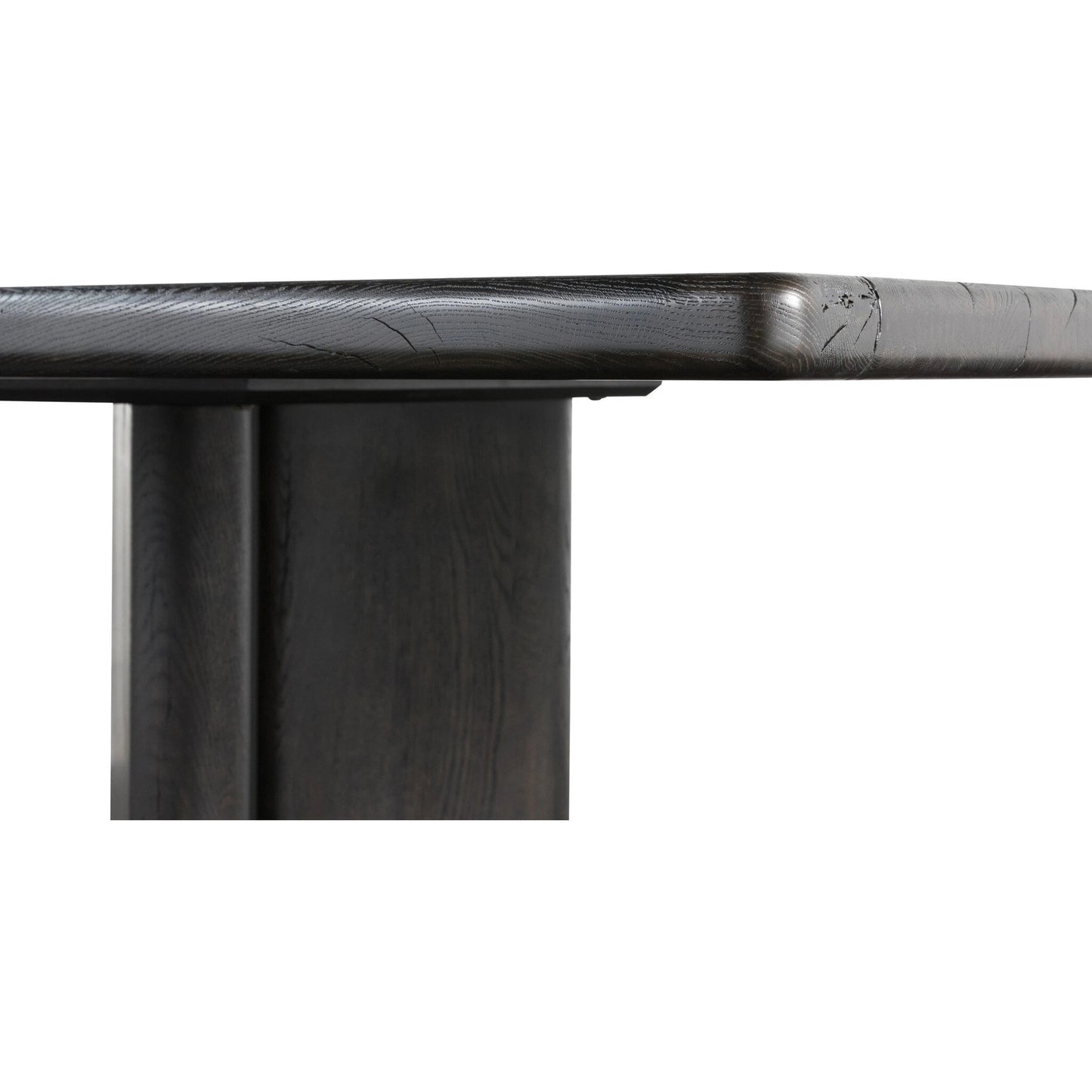005 SI-2137277 | Closeup | Castro Dining Table by Four Hands in dark espresso. Made from solid reclaimed oak in a modern style.
