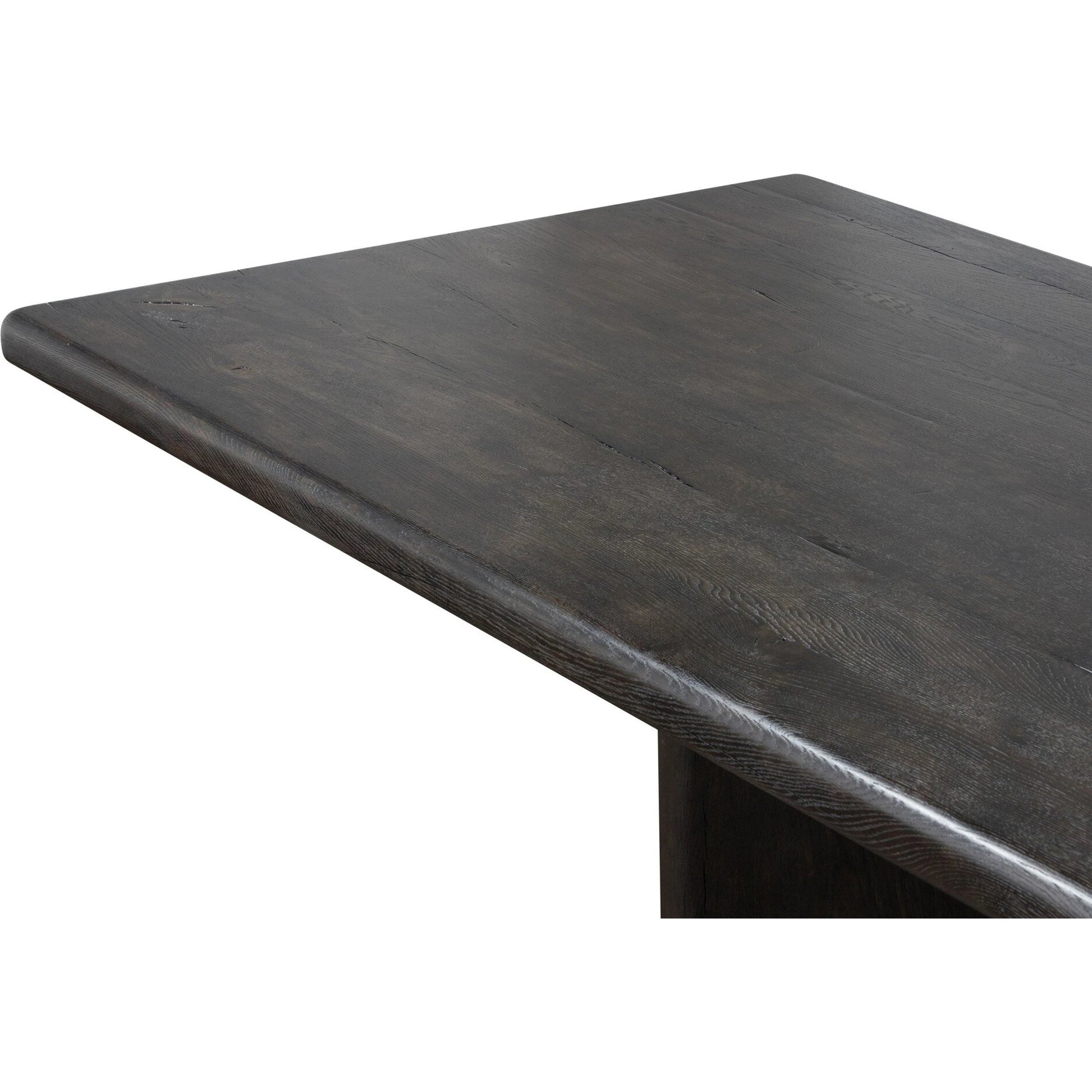 Castro Dining Table by Four Hands in dark espresso. Made from solid reclaimed oak in a modern style.