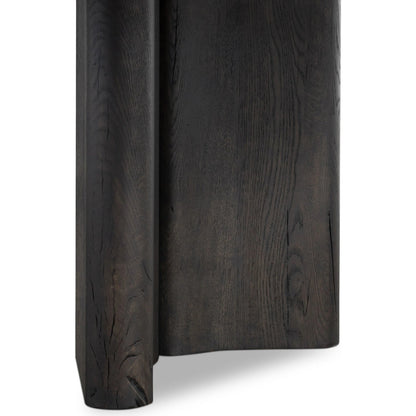Castro Dining Table by Four Hands in dark espresso. Made from solid reclaimed oak in a modern style.