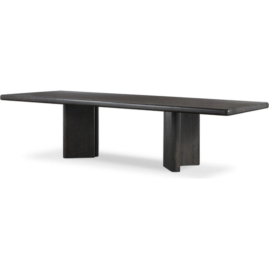 Castro Dining Table by Four Hands in dark espresso. Made from solid reclaimed oak in a modern style.