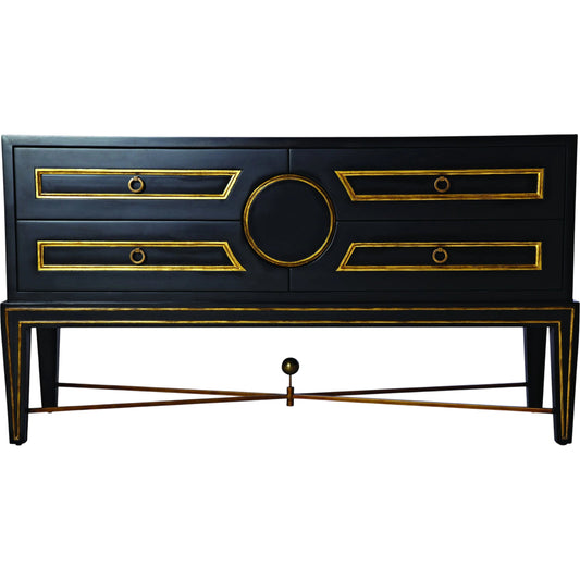 Collector's Console by Global Views in brass. Made from poplar with oak veneer, mdf with oak veneer in a transitional style.
